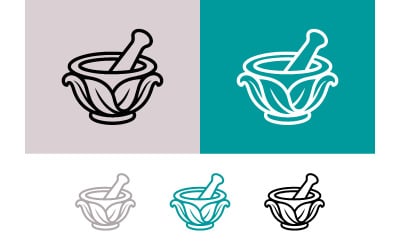 Mortar and pestle logo outline grey.