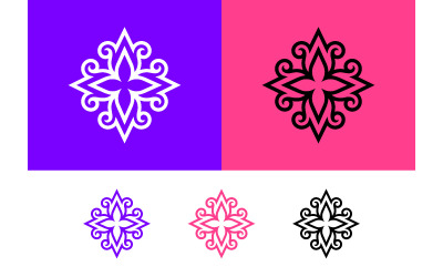 Ornate floral symbol on purple background design.