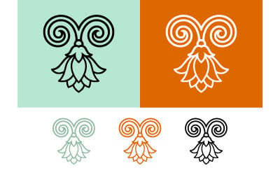 Stylized lotus blossom with scrolling leaves.