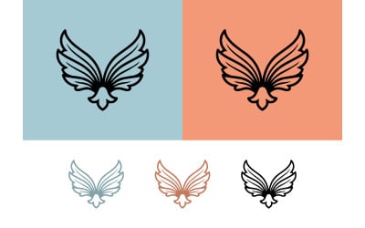 Winged emblem graphic design on blue and pink.