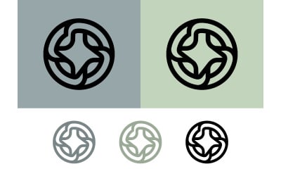 Abstract circular logo in gray and green.