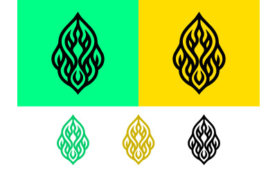 Abstract flame or leaf shapes on green background.