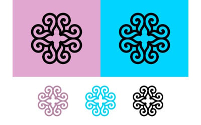 Abstract floral emblem logo pink blue black white.