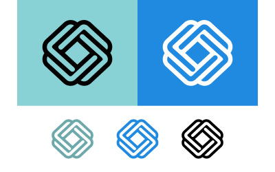 Abstract square knot logo in blue and black.