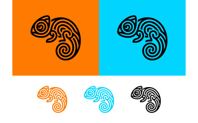 Chameleon icon logo orange blue black white.