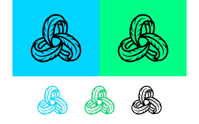 Feather knot logo blue green black white stylized.