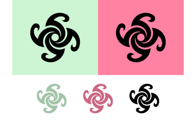 Four-part swirling abstract shape in black.