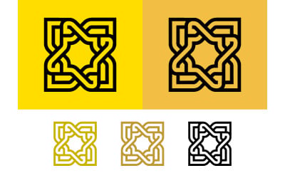 Geometric islamic pattern black outline on yellow.