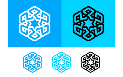 Geometric mandala on blue background and variants.