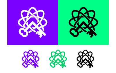 Abstracte grafische afbeelding van in elkaar verstrengelde sleutels en een knoopmotief.