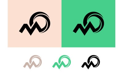 Letter M logo with circular elements in black.