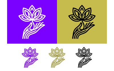 Conception de logo avec une fleur de lotus dans une main.