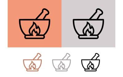Mortar and pestle with flame for alchemy.