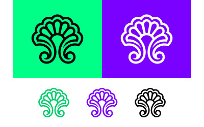 Stylized fan or plant shape on green background.