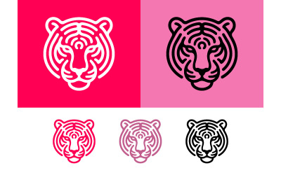 Tiger face made of thin lines on magenta.