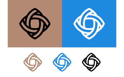 Twisted knot abstract logo design on colored backgrounds.