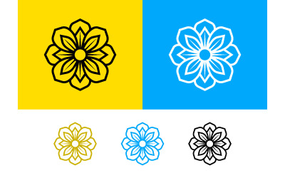 Logo a forma di fiore a otto petali, giallo e blu.
