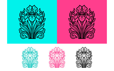 Illustration botanique décorative emblème de fleur d&amp;#39;iris.