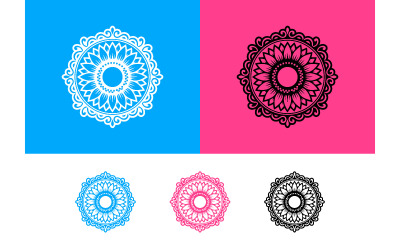 Zonnebloem-mandala-logo in blauw en roze.