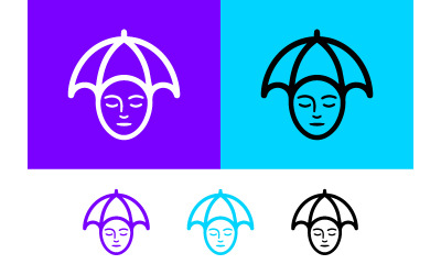 Logo moderne avec icône de visage de parapluie.