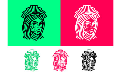 Illustrazione grafica di un volto femminile con copricapo.