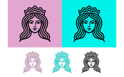Logo de femme couronnée sur fond rose.