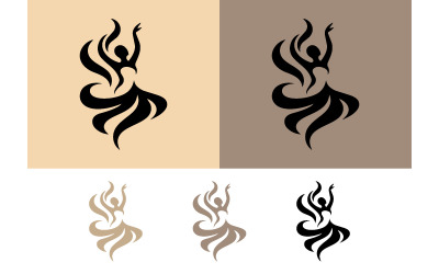 Dancer silhouette in flowing dress on beige backdrop.