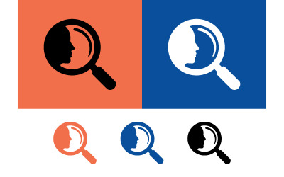 Magnifying glass searching woman face logo.