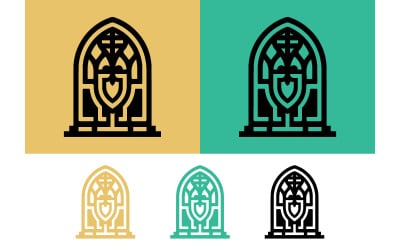 Stained glass window emblem with shield.