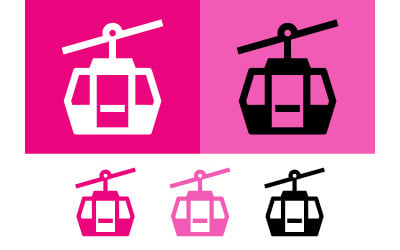 Cable car icon variations on bright backgrounds.