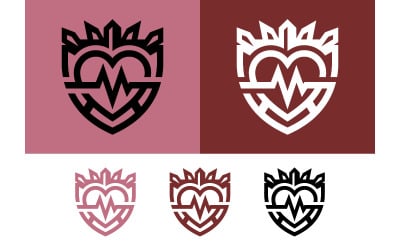 Heart ecg crest emblem logo graphic design.