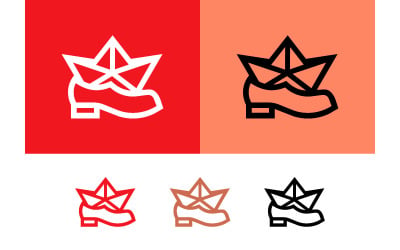 Origami boat shoe icon red and orange.