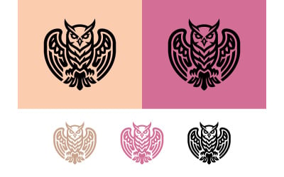 Owl emblem logo graphic design black white.