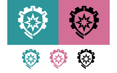 Technology shield gear star icons.