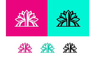 White lotus flower logo on pink and turquoise backgrounds.