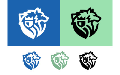 Wolf and crown logos on shield.
