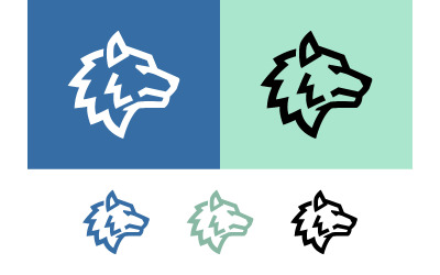 Wolf head logos in blue and green.
