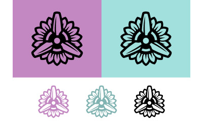 Éléments de design industriel représentant une hélice et une fleur.