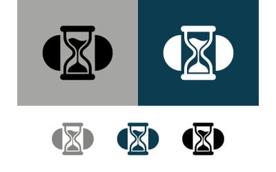 Hourglass icon with circular elements.