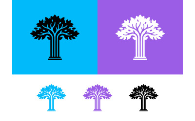 Stylized tree logo on colorful backgrounds for nature.