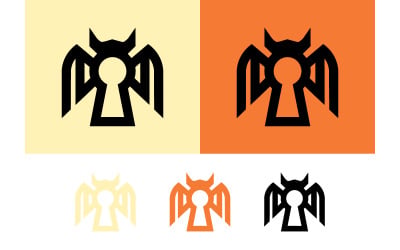 Logotipo de morcego em fundos creme, laranja e branco.