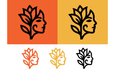 Logo de couronne de fleurs représentant une femme sur fond orange.