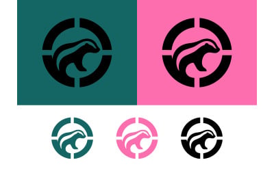 Badger logo in circle on pink.