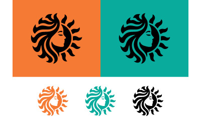 Sun woman logo orange teal background.