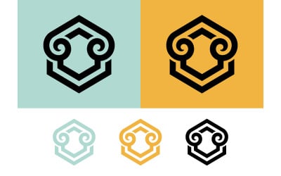 Šestiúhelníkový sloup kapitálu logo znak pro architekturu a sílu.