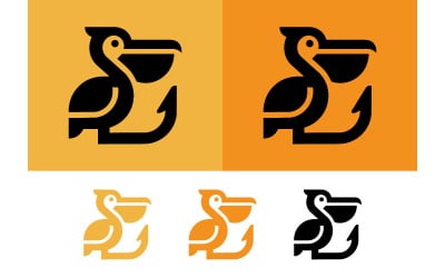 Pelican fishing hook logo stylized yellow orange.