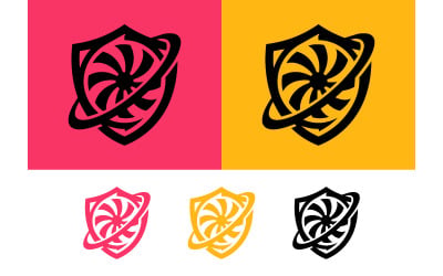 Gaming-embleem, schild, ventilator en orbit-logo.