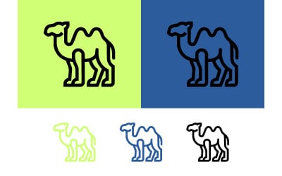 Illustratie van een kameel op een groenblauwe achtergrond.