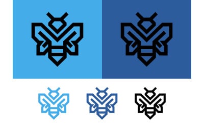 Linear bee icon with angular wing design.