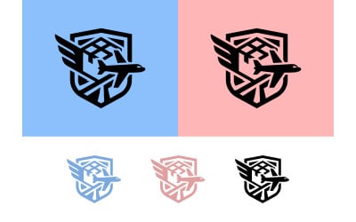 Shield with wings and airplane for travel.